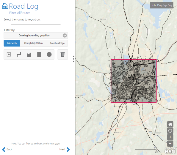 Routes that intersect the bounding graphic